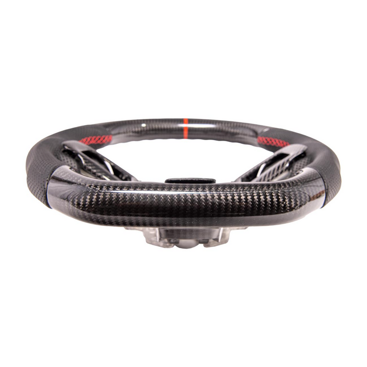 2015-23 Mustang Black Leather Red Stitching Carbon Fiber Steering Wheel