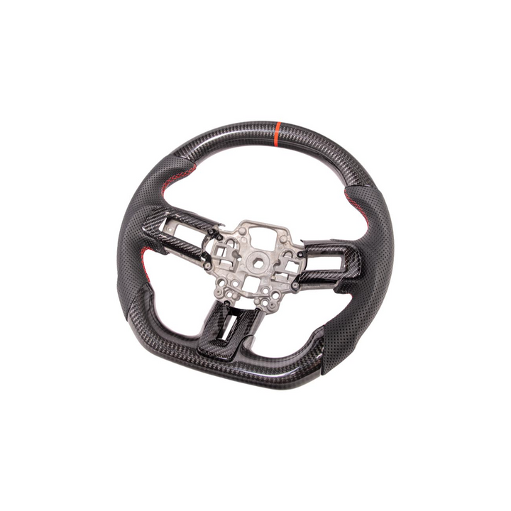 2015-23 Mustang Black Leather Red Stitching Carbon Fiber Steering Wheel