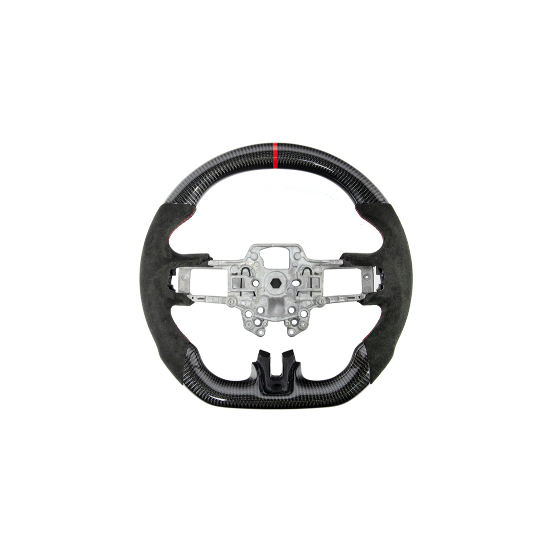 2015-23 Mustang Black Leather Red Stitching Carbon Fiber Steering Wheel