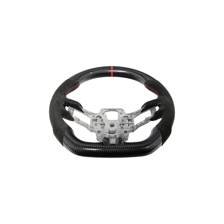 2015-23 Mustang Black Leather Red Stitching Carbon Fiber Steering Wheel