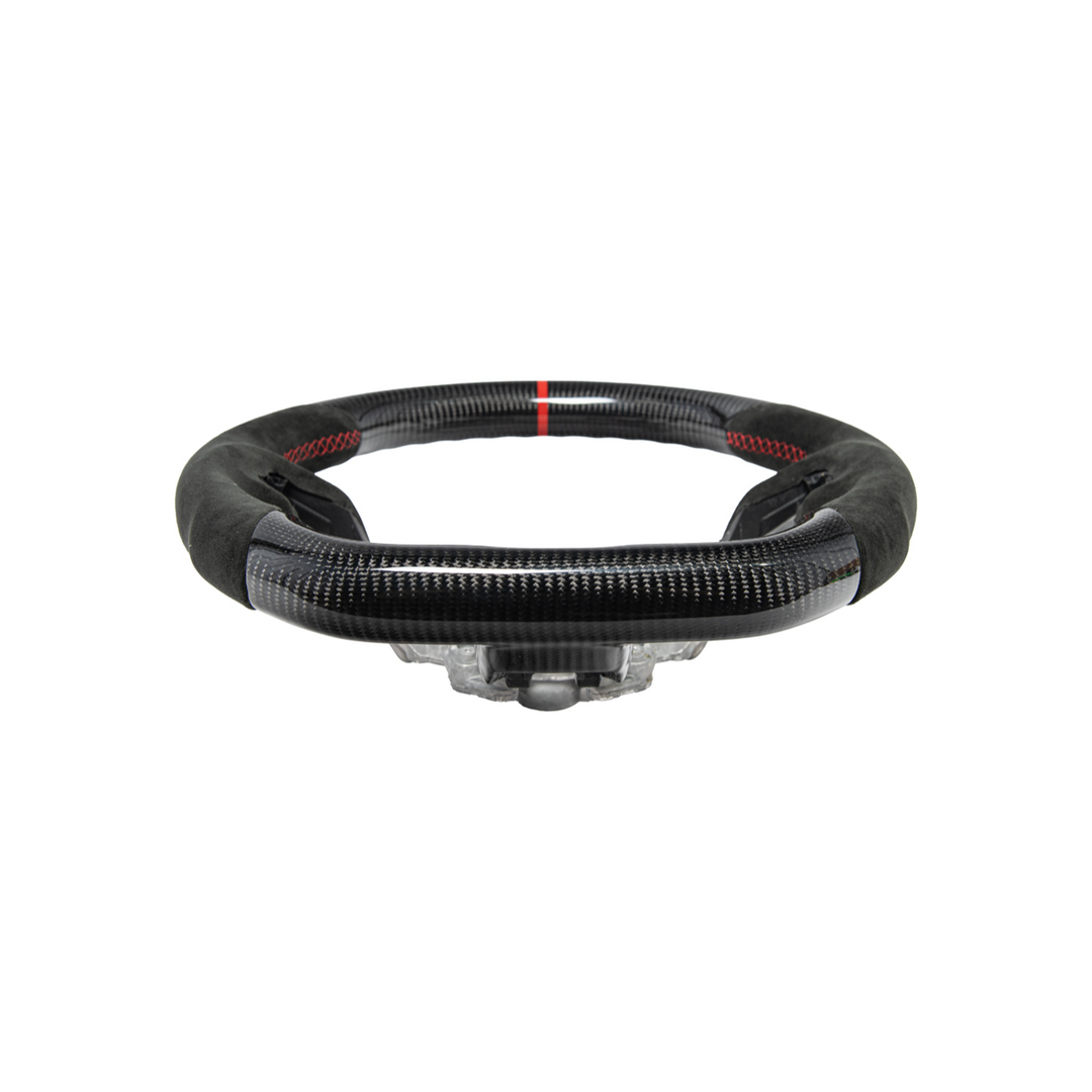2015-23 Mustang Black Leather Red Stitching Carbon Fiber Steering Wheel