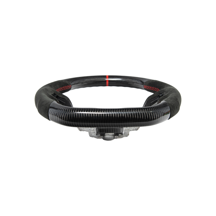 2015-23 Mustang Black Leather Red Stitching Carbon Fiber Steering Wheel