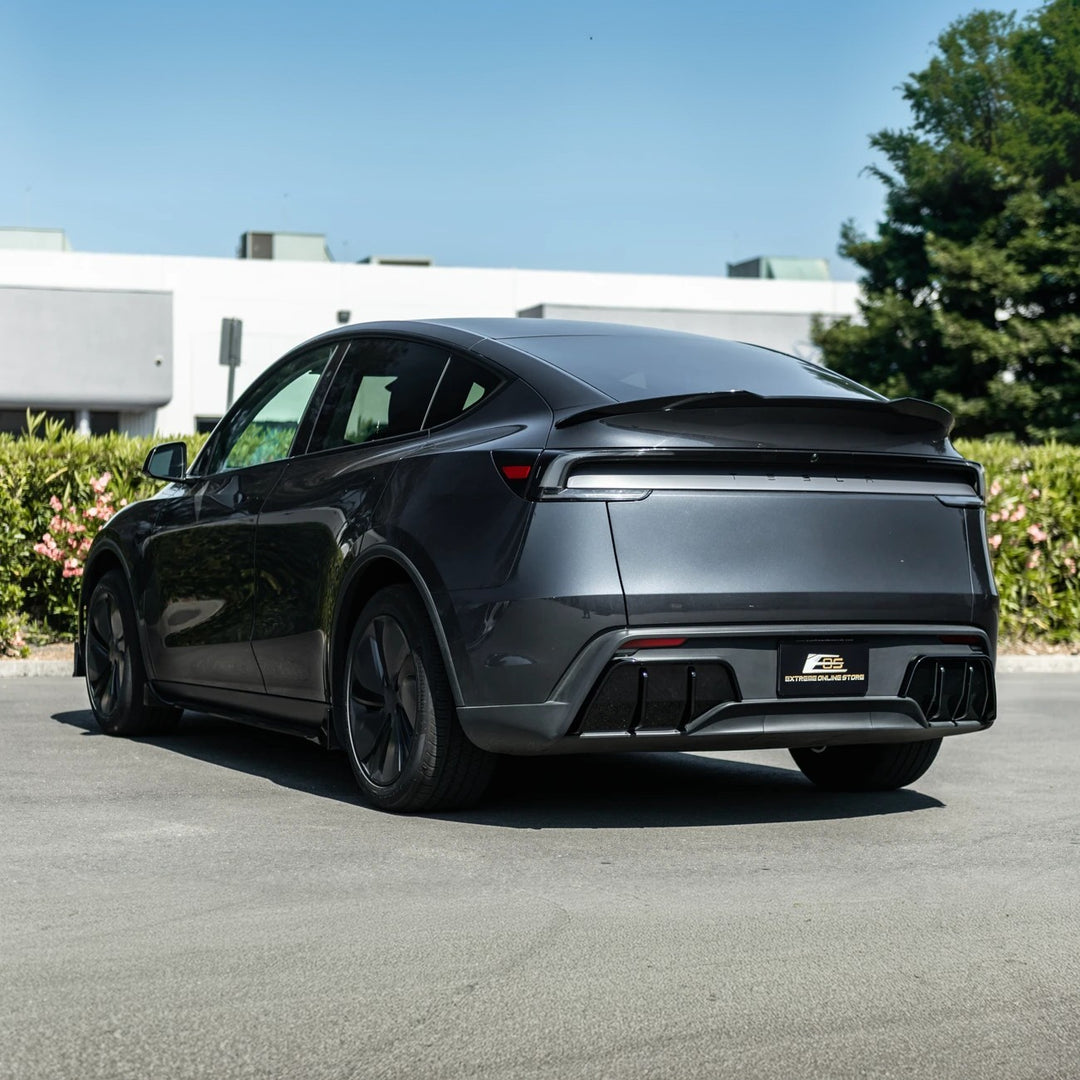 2025-Up Tesla Model Y | Fast Style Glossy Black Rear Bumper Finned Diffuser