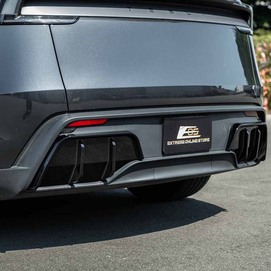 2025-Up Tesla Model Y | Fast Style Glossy Black Rear Bumper Finned Diffuser