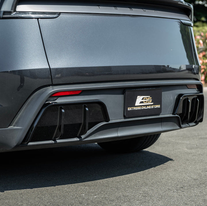 2025-Up Tesla Model Y | Fast Style Glossy Black Rear Bumper Finned Diffuser