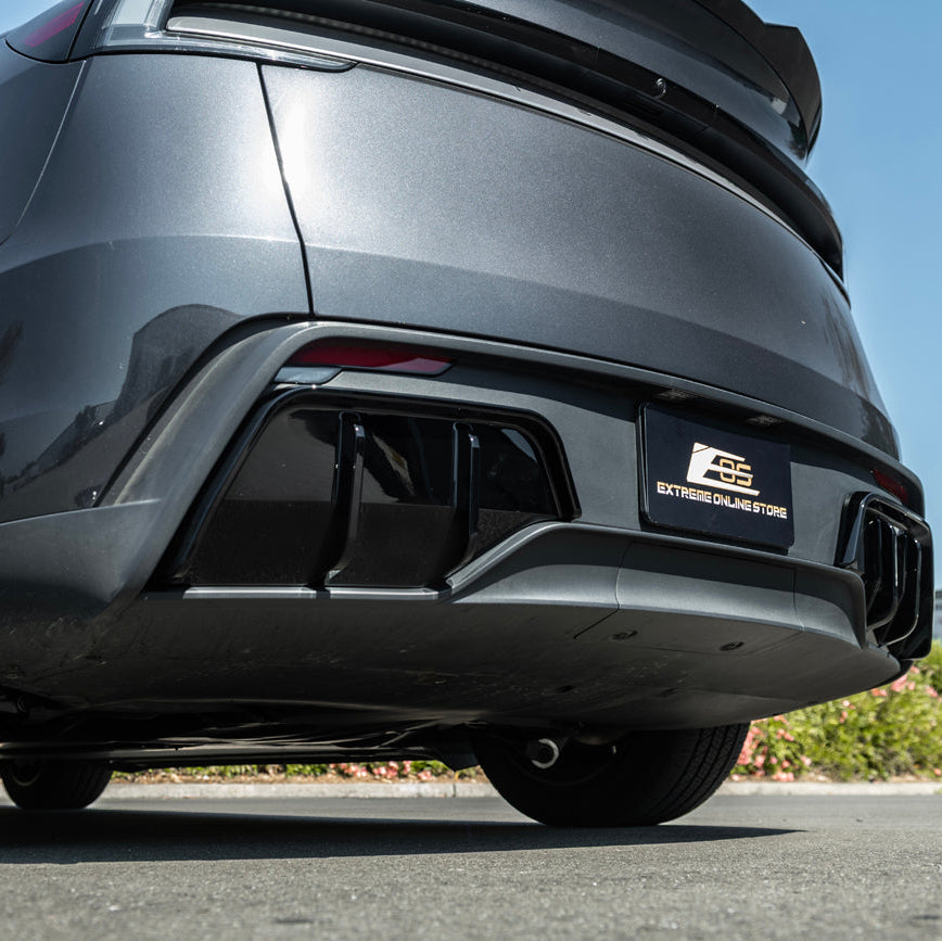 2025-Up Tesla Model Y | Fast Style Glossy Black Rear Bumper Finned Diffuser