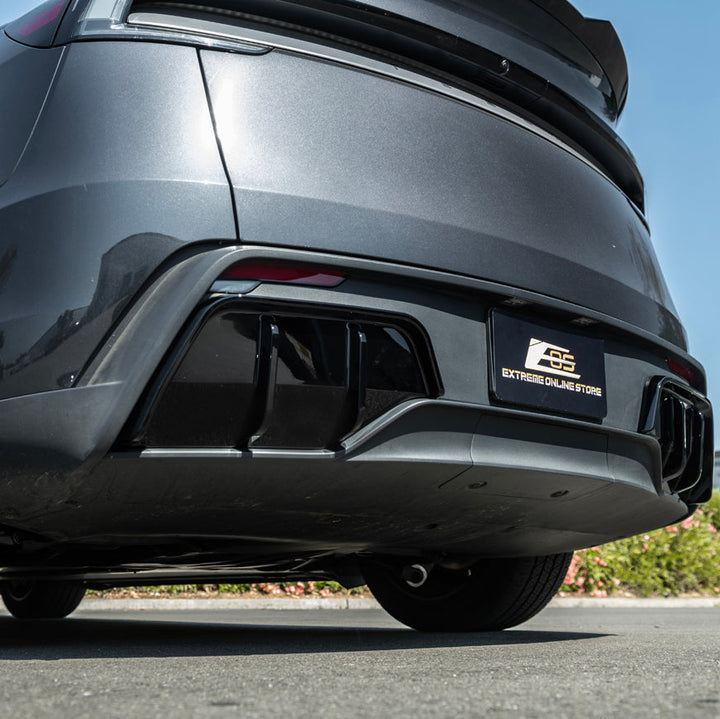 2025-Up Tesla Model Y | Fast Style Glossy Black Rear Bumper Finned Diffuser