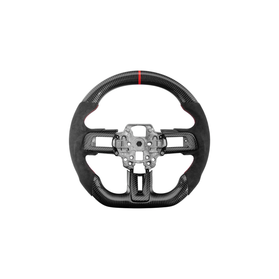 2015-23 Mustang Black Leather Red Stitching Carbon Fiber Steering Wheel