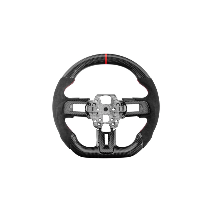 2015-23 Mustang Black Leather Red Stitching Carbon Fiber Steering Wheel