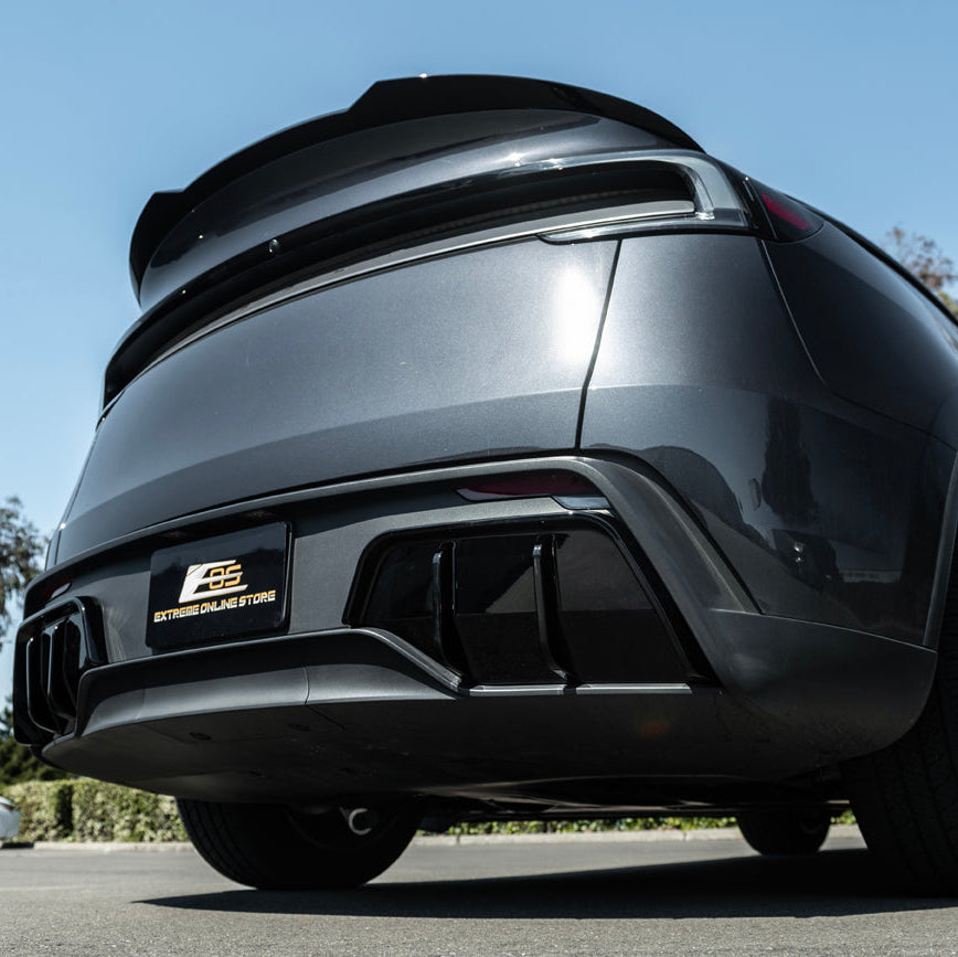2025-Up Tesla Model Y | Fast Style Glossy Black Rear Bumper Finned Diffuser
