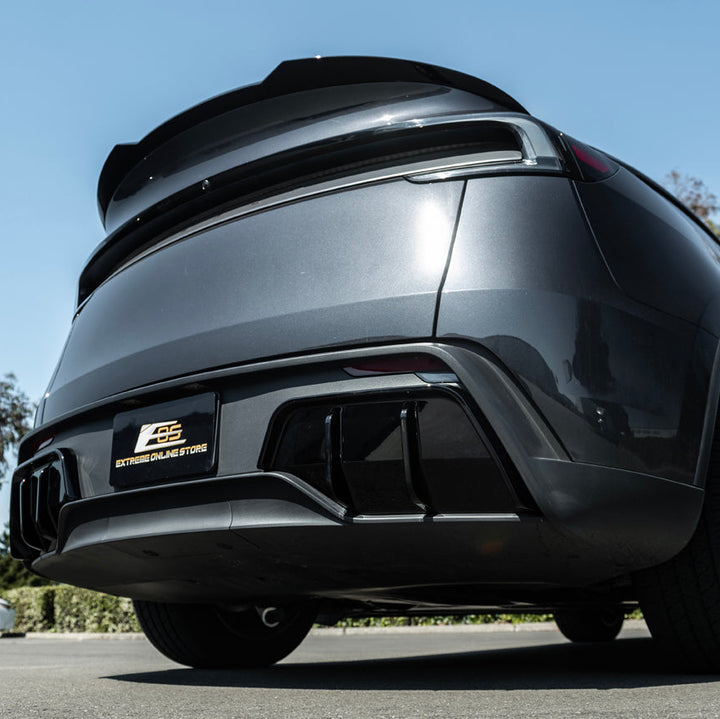2025-Up Tesla Model Y | Fast Style Glossy Black Rear Bumper Finned Diffuser