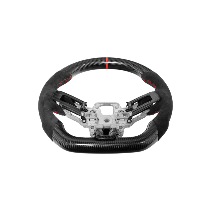 2015-23 Mustang Black Leather Red Stitching Carbon Fiber Steering Wheel