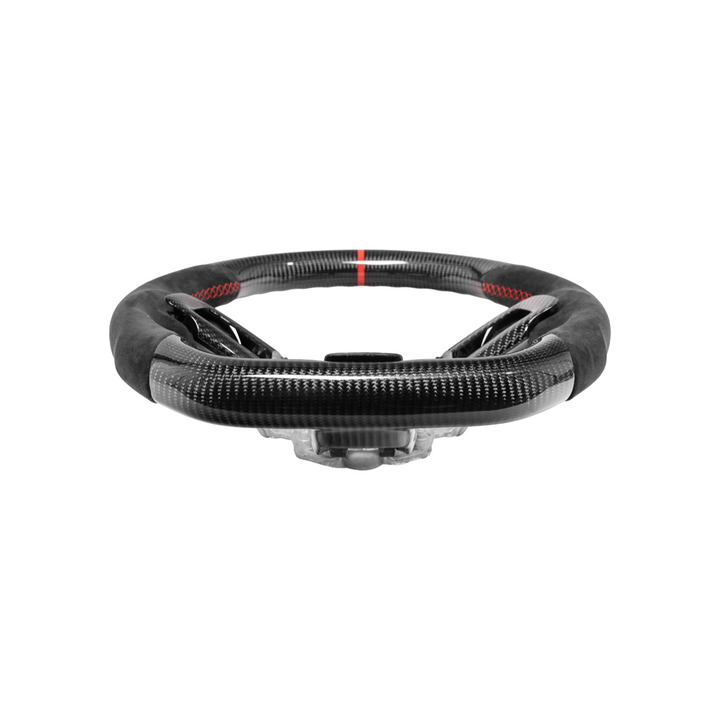 2015-23 Mustang Black Leather Red Stitching Carbon Fiber Steering Wheel