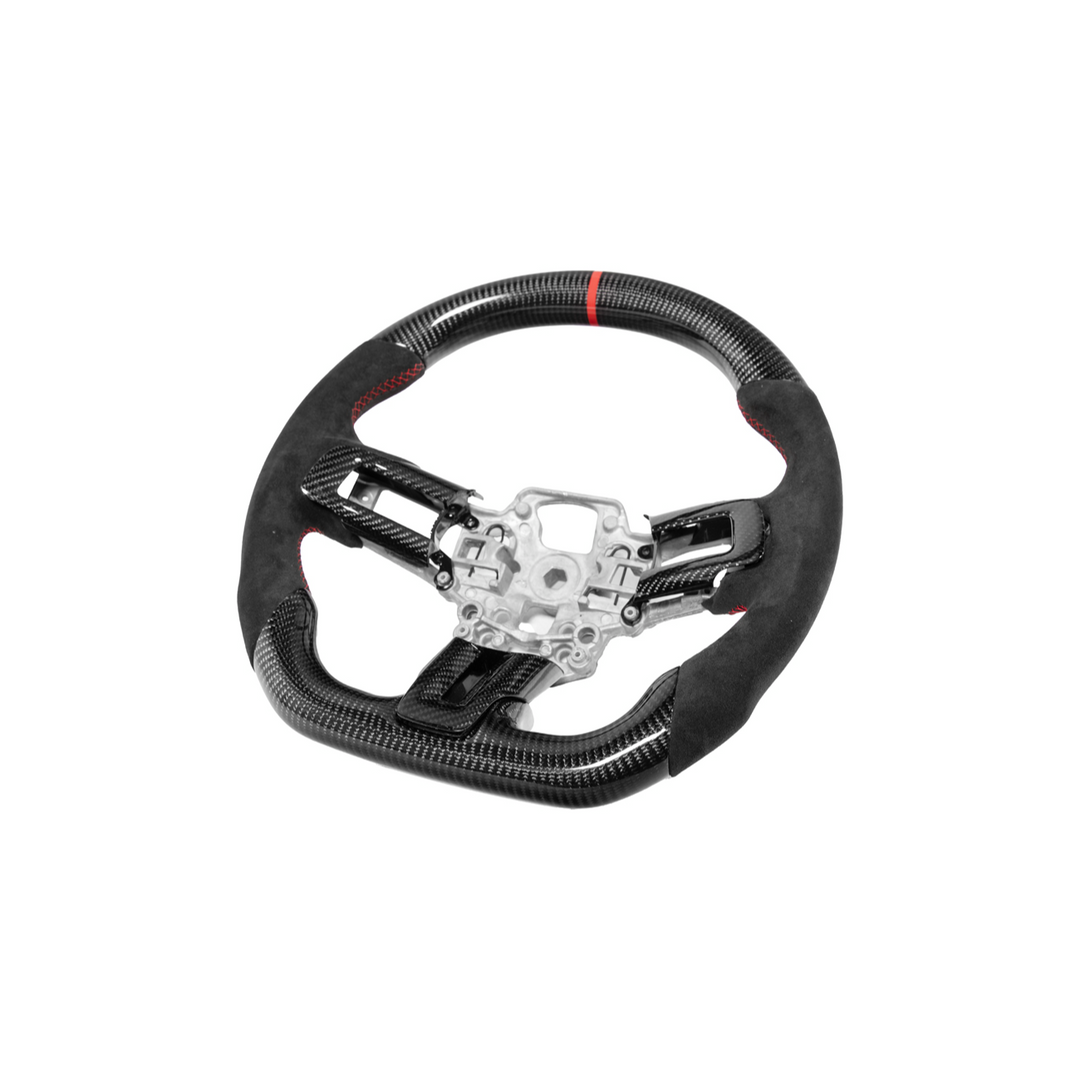 2015-23 Mustang Black Leather Red Stitching Carbon Fiber Steering Wheel