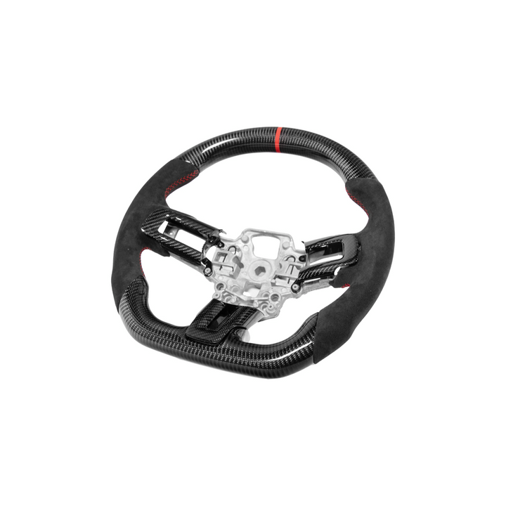 2015-23 Mustang Black Leather Red Stitching Carbon Fiber Steering Wheel