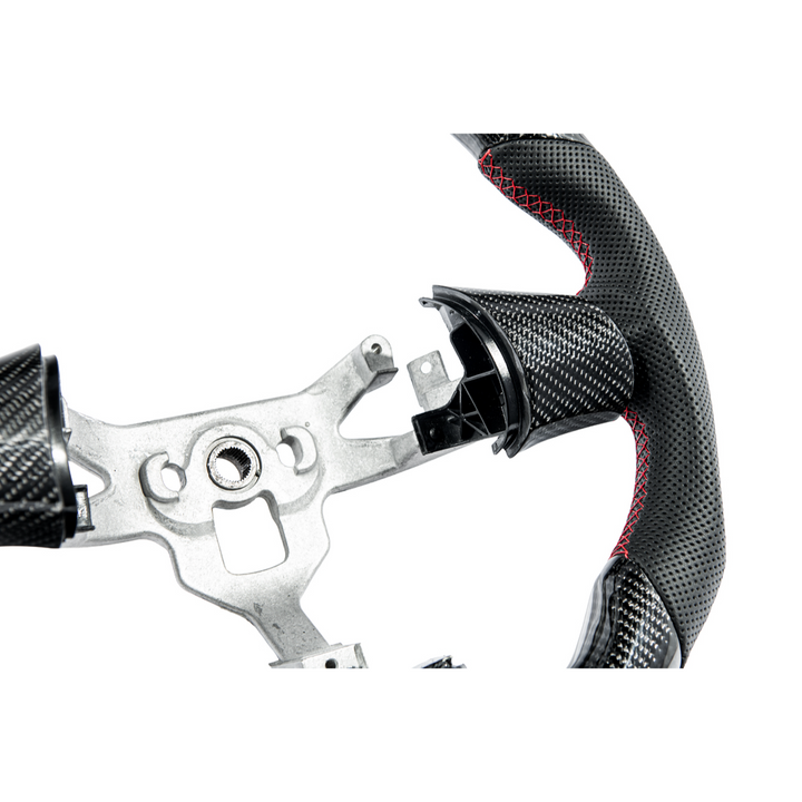 2006-13 Corvette C6 CARBON FIBER Perforated Leather Red Stripe Steering Wheel