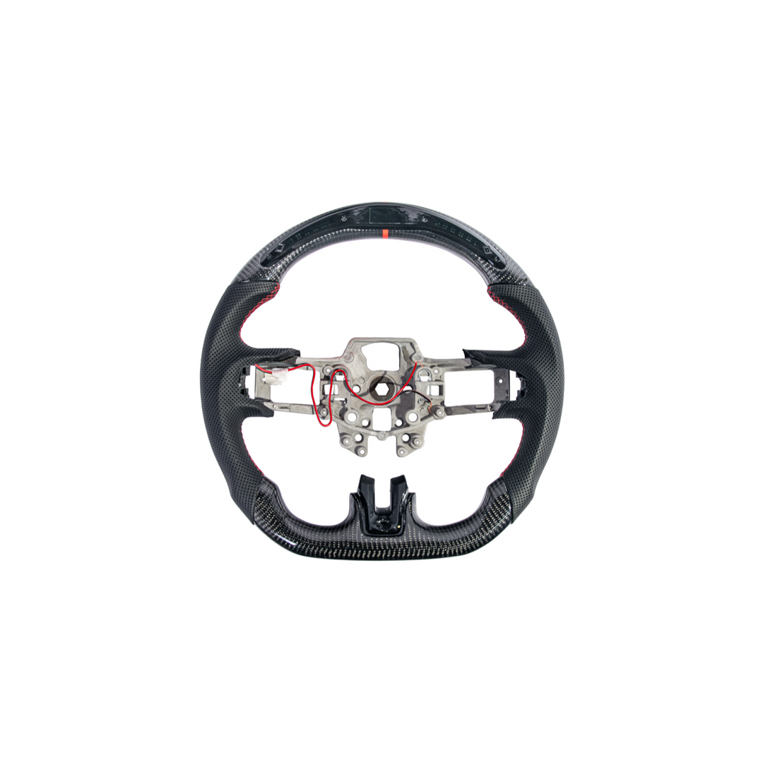 2015-23 Mustang Black Leather Red Stitching Carbon Fiber Steering Wheel