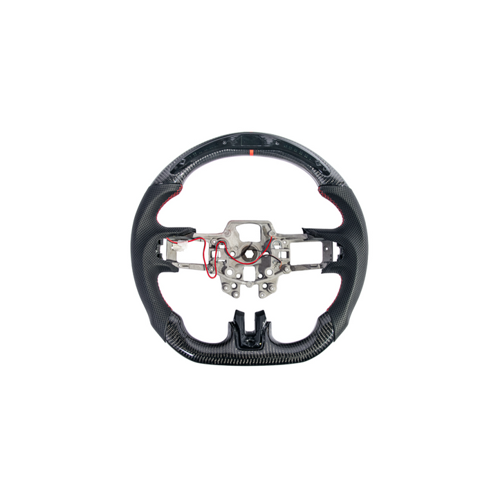 2015-23 Mustang Black Leather Red Stitching Carbon Fiber Steering Wheel