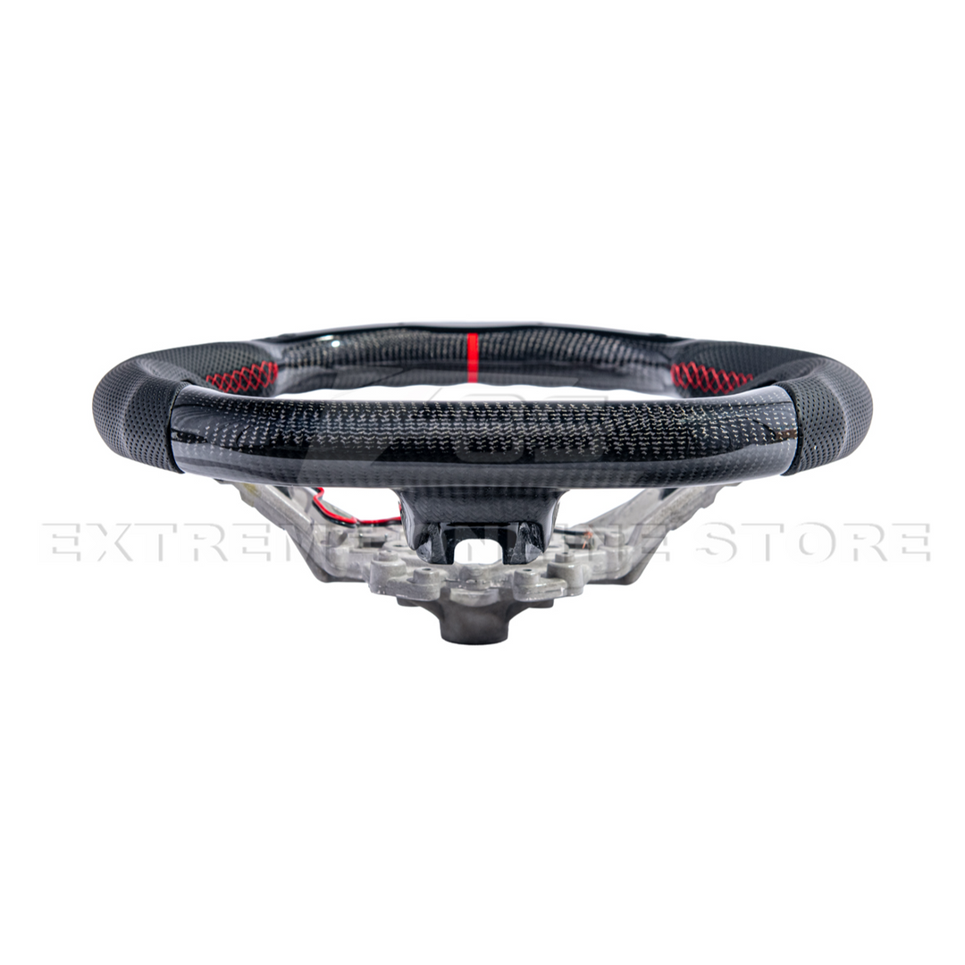 2015-23 Mustang Black Leather Red Stitching Carbon Fiber Steering Wheel
