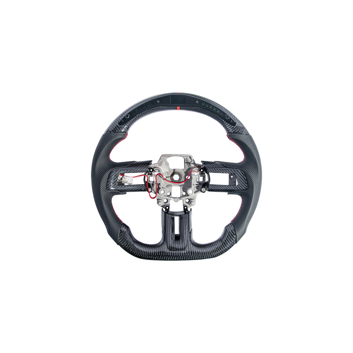 2015-23 Mustang Black Leather Red Stitching Carbon Fiber Steering Wheel