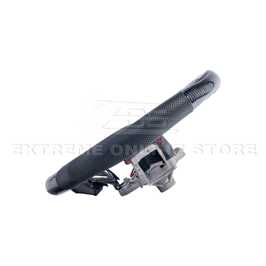 2015-23 Mustang Black Leather Red Stitching Carbon Fiber Steering Wheel