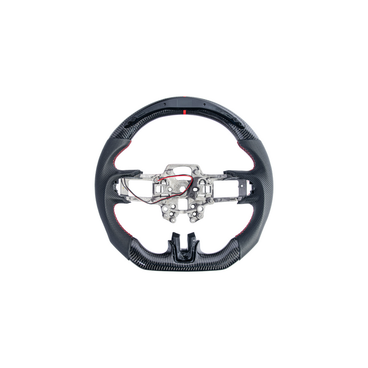 2015-23 Mustang Black Leather Red Stitching Carbon Fiber Steering Wheel