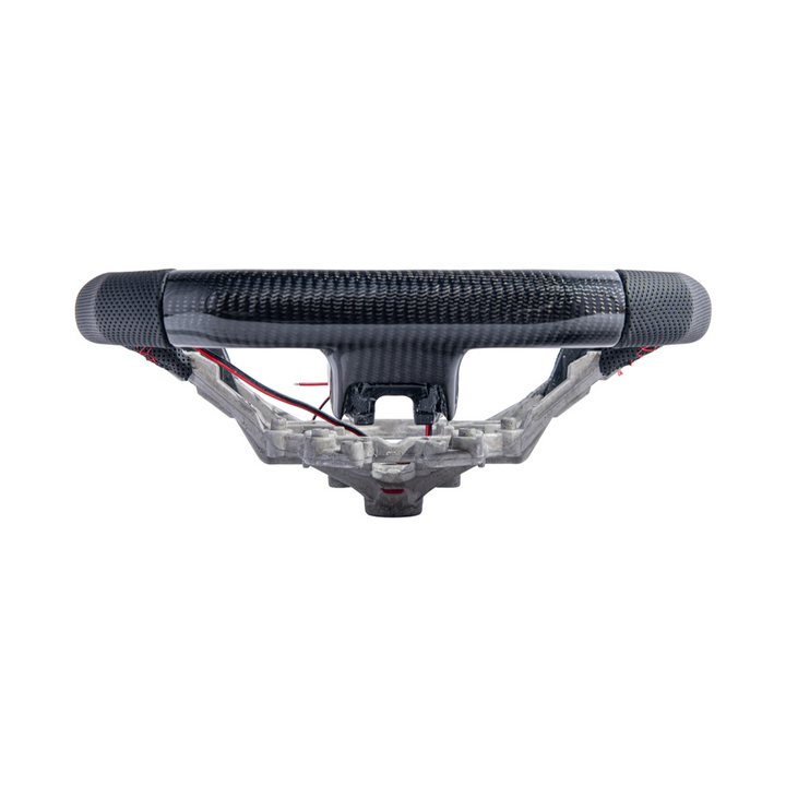 2015-23 Mustang Black Leather Red Stitching Carbon Fiber Steering Wheel