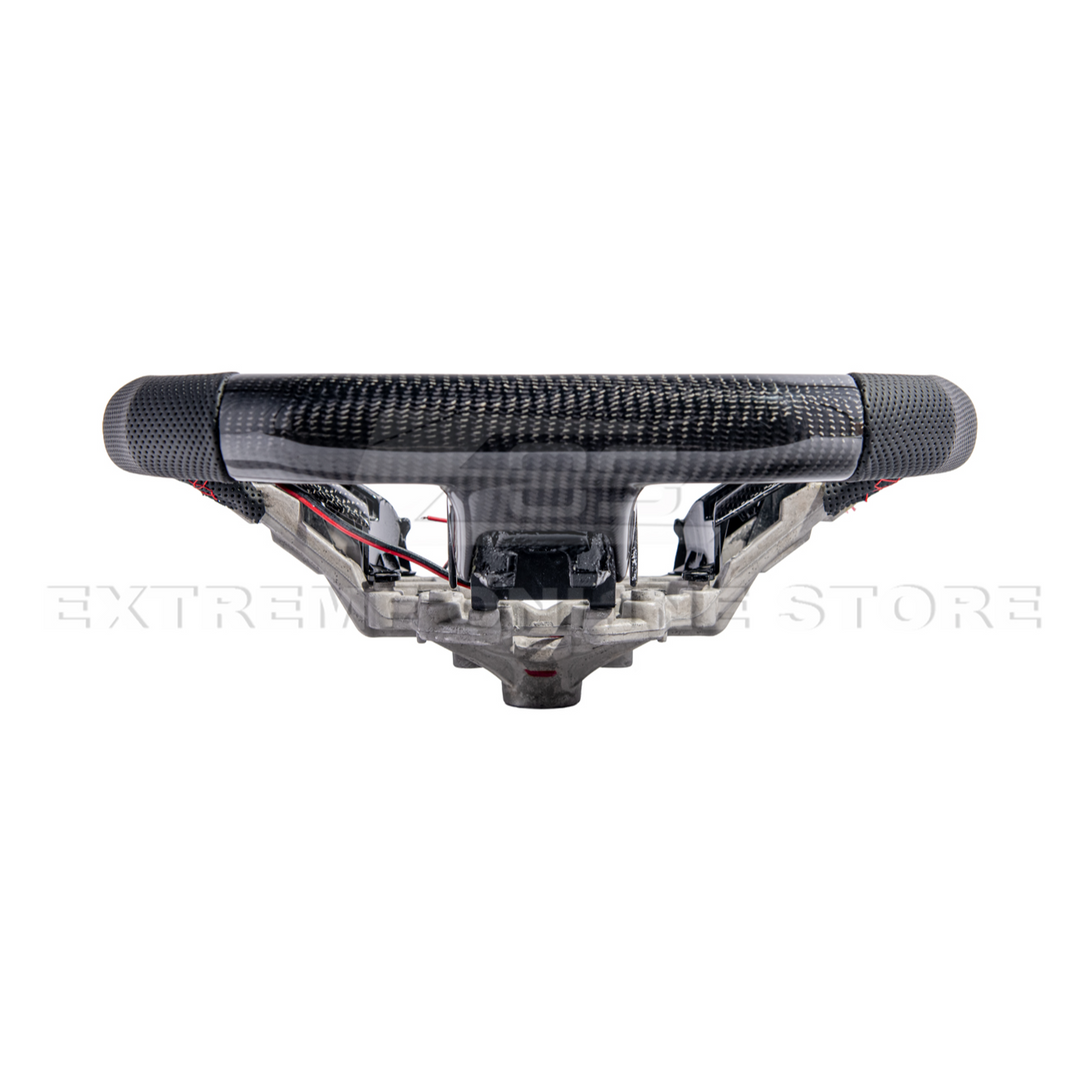 2015-23 Mustang Black Leather Red Stitching Carbon Fiber Steering Wheel