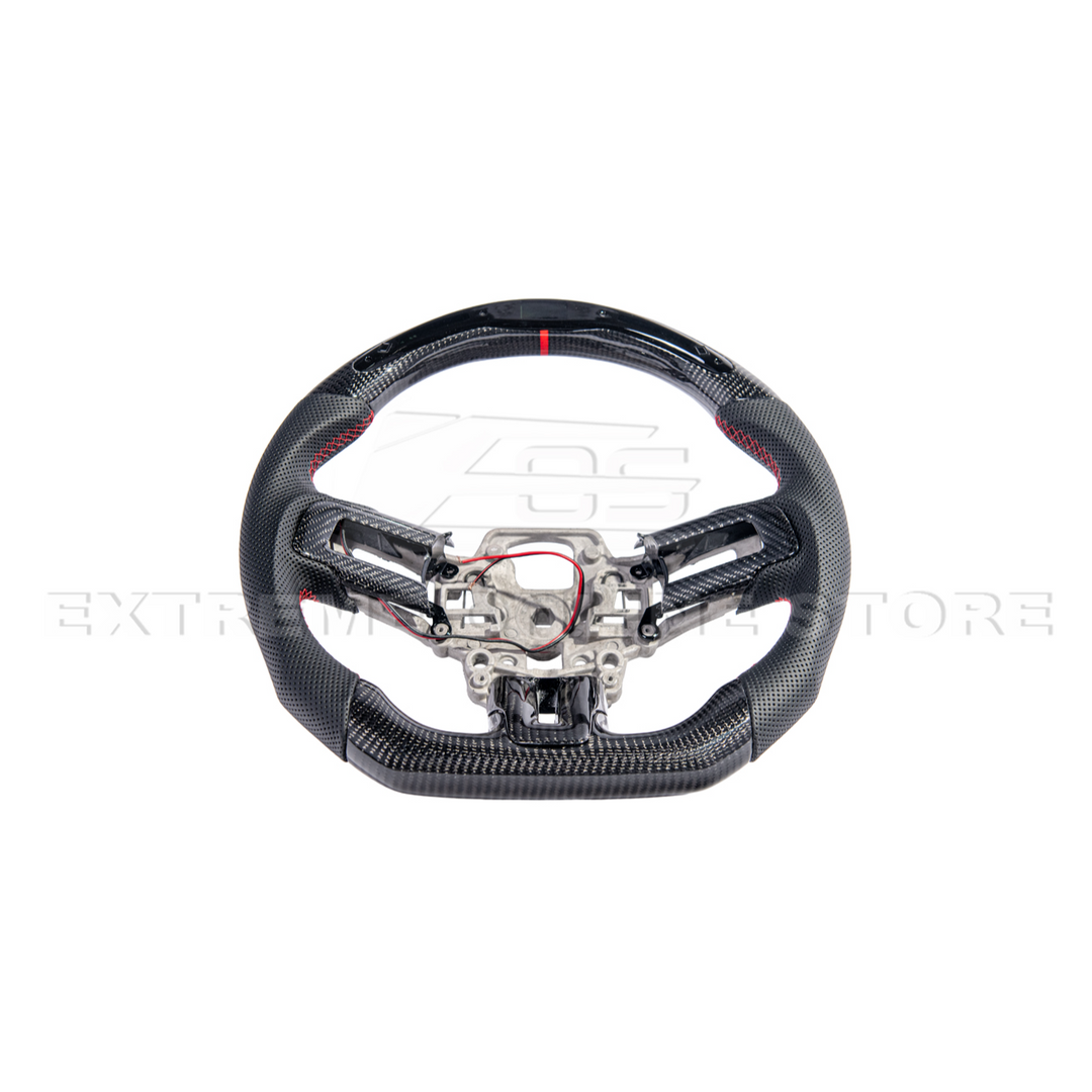 2015-23 Mustang Black Leather Red Stitching Carbon Fiber Steering Wheel