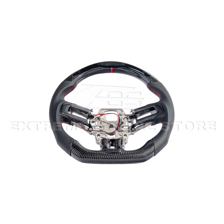 2015-23 Mustang Black Leather Red Stitching Carbon Fiber Steering Wheel