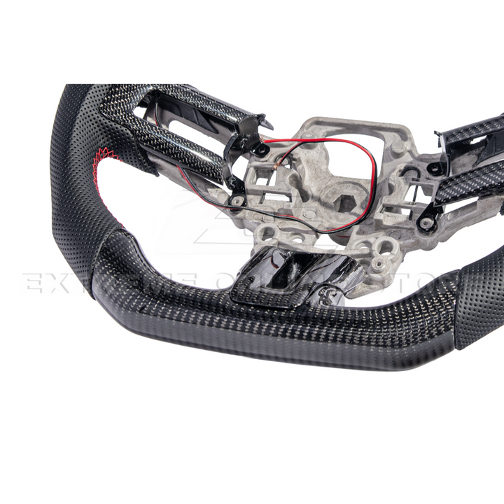 2015-23 Mustang Black Leather Red Stitching Carbon Fiber Steering Wheel