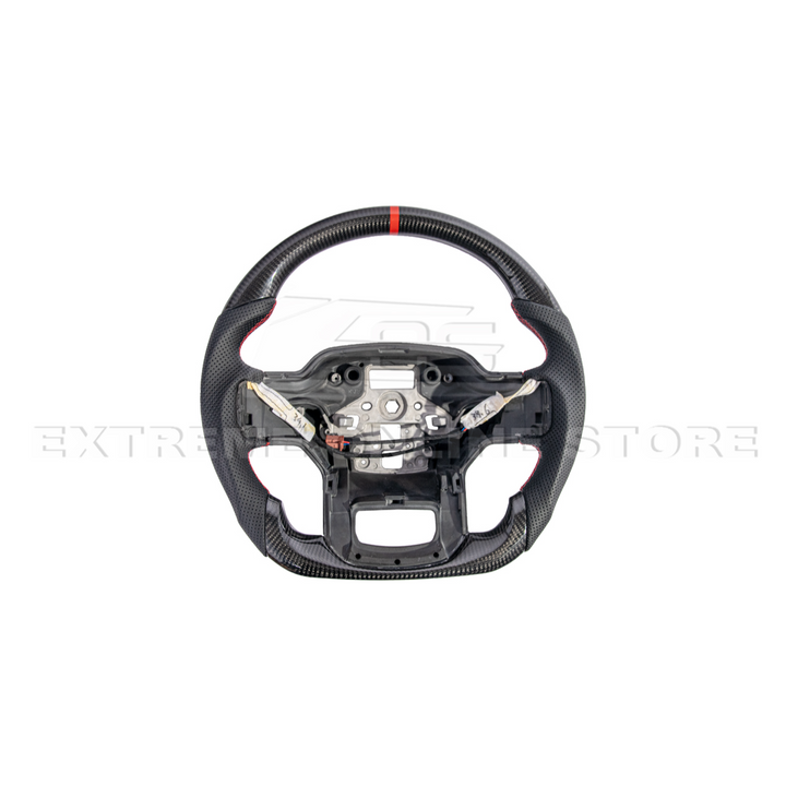 2021-Up Ford F-150 CARBON FIBER Perforated Leather Red Stripe Steering Wheel
