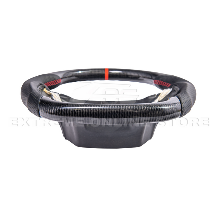 2021-Up Ford F-150 CARBON FIBER Perforated Leather Red Stripe Steering Wheel