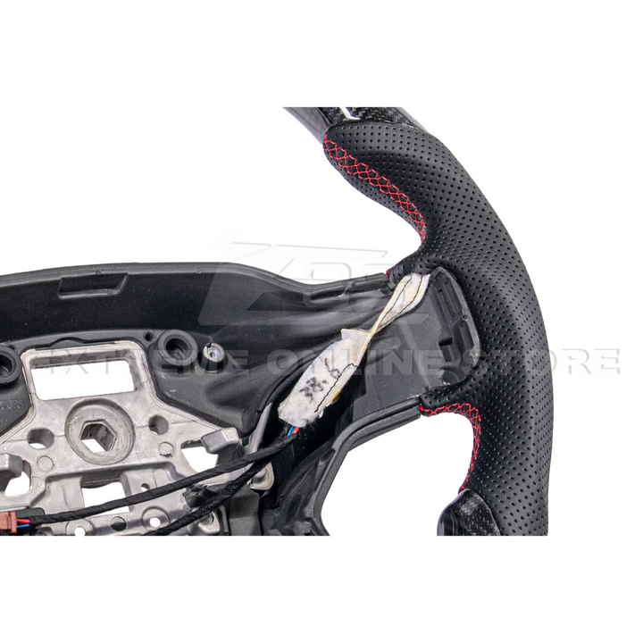 2021-Up Ford F-150 CARBON FIBER Perforated Leather Red Stripe Steering Wheel