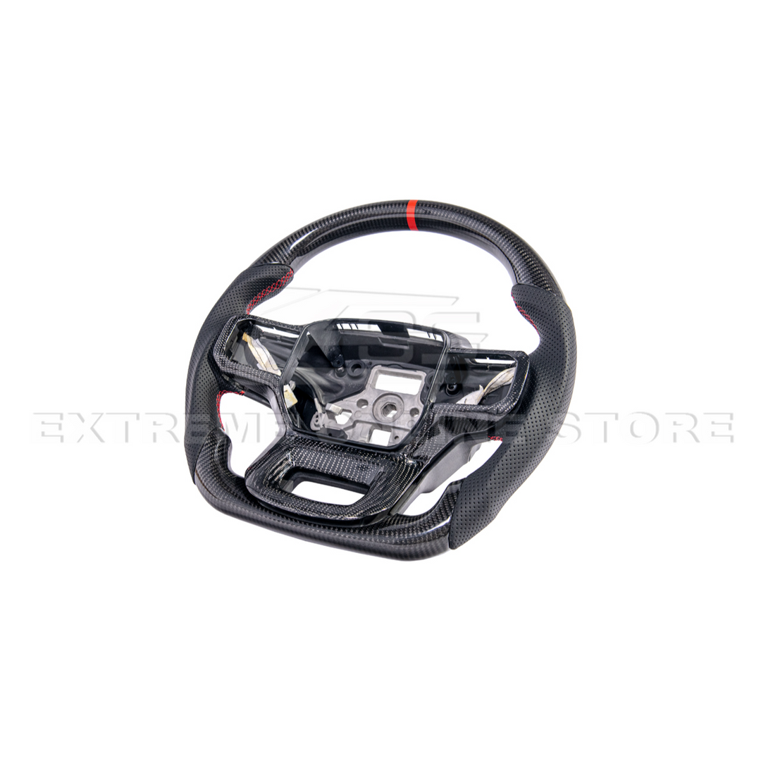2021-Up Ford F-150 CARBON FIBER Perforated Leather Red Stripe Steering Wheel
