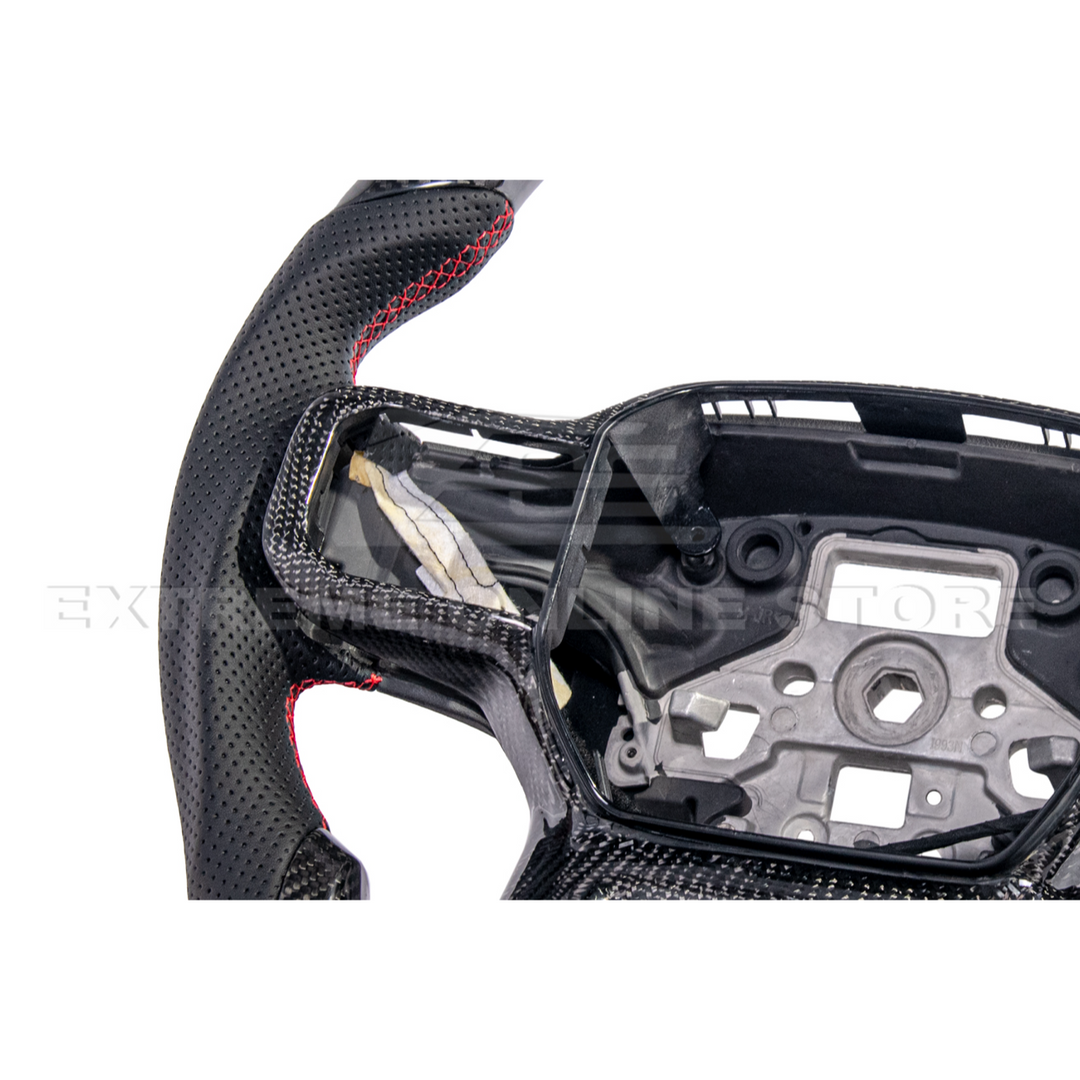 2021-Up Ford F-150 CARBON FIBER Perforated Leather Red Stripe Steering Wheel
