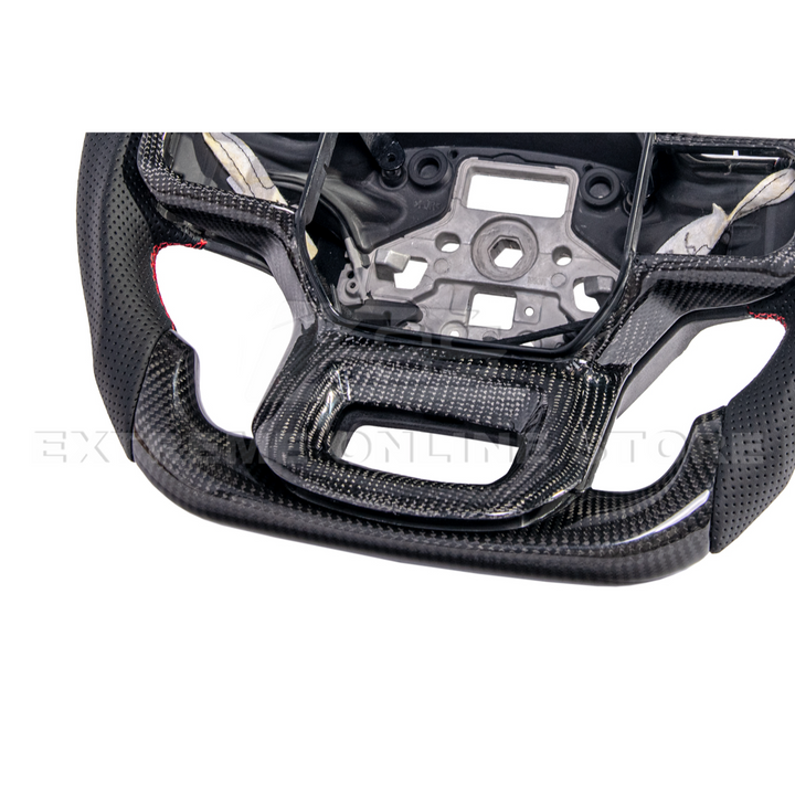 2021-Up Ford F-150 CARBON FIBER Perforated Leather Red Stripe Steering Wheel