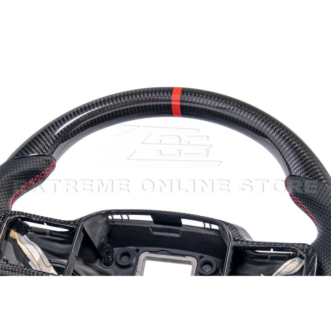2021-Up Ford F-150 CARBON FIBER Perforated Leather Red Stripe Steering Wheel