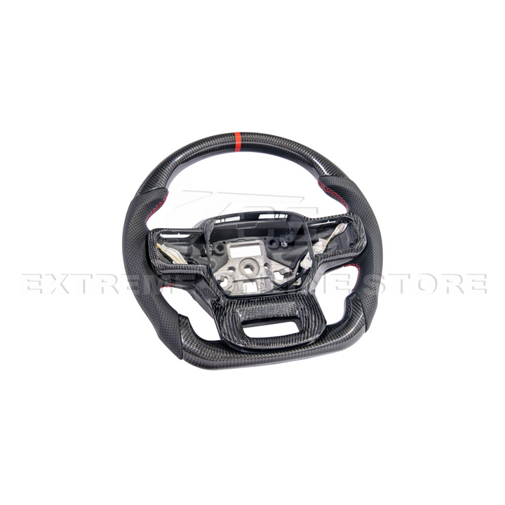 2021-Up Ford F-150 CARBON FIBER Perforated Leather Red Stripe Steering Wheel