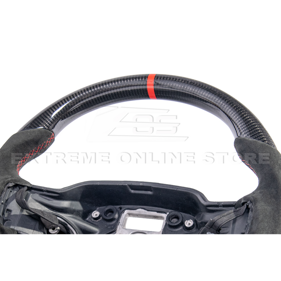 2021-Up Ford F-150 CARBON FIBER Alcantara Leather Red Stripe Steering Wheel