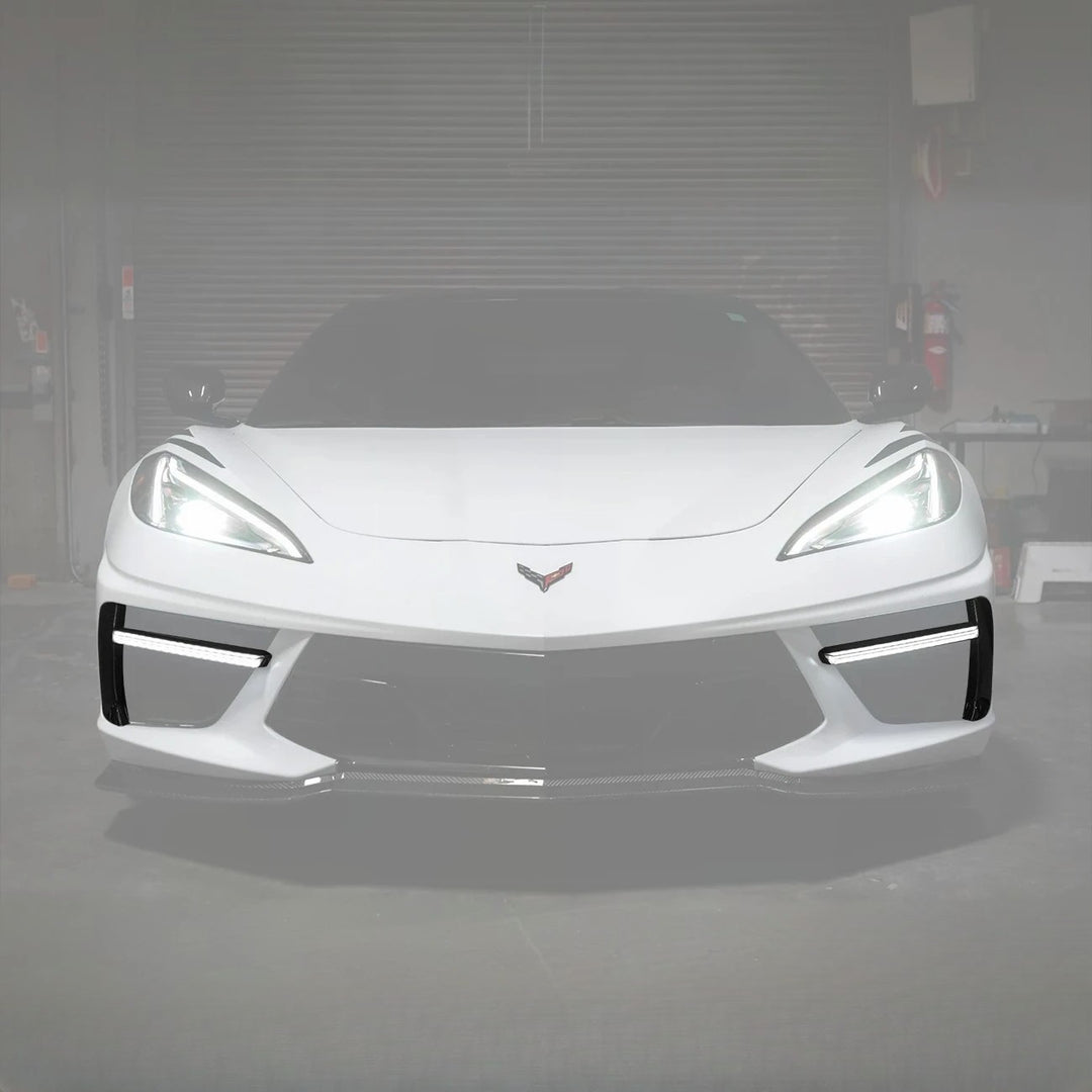 2020-Up Corvette C8 DRY CARBON FIBER Sequential LED DRL Light Bar Bezel Insert