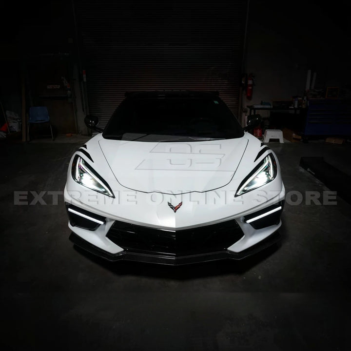 2020-Up Corvette C8 DRY CARBON FIBER Sequential LED DRL Light Bar Bezel Insert