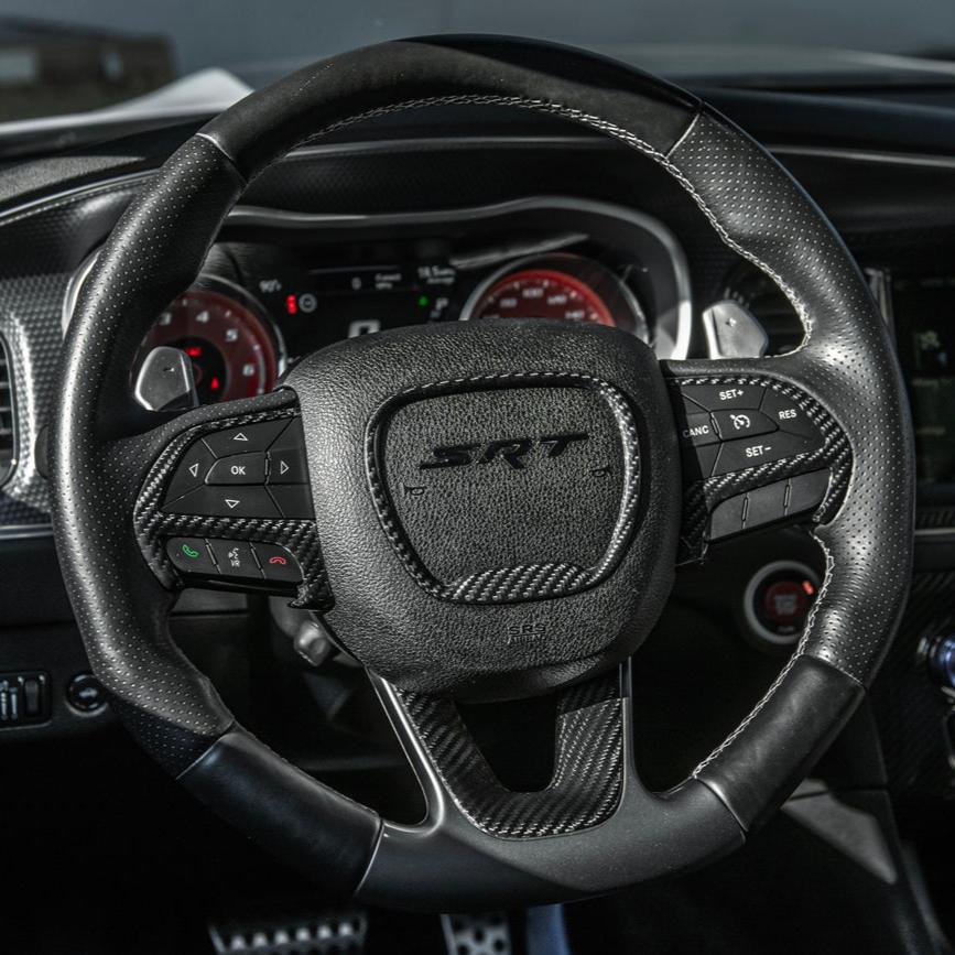 Real Carbon Fiber Steering Wheel Cover Trim for Dodge-Challenger/Charger 2015~23 Real Carbon Fiber Steering Wheel Cover Trim for Dodge-Challenger/Charger 2015~23