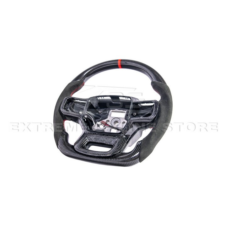 2021-Up Ford F-150 CARBON FIBER Alcantara Leather Red Stripe Steering Wheel