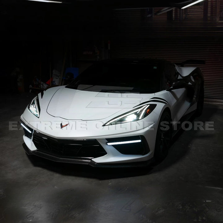 2020-Up Corvette C8 DRY CARBON FIBER Sequential LED DRL Light Bar Bezel Insert