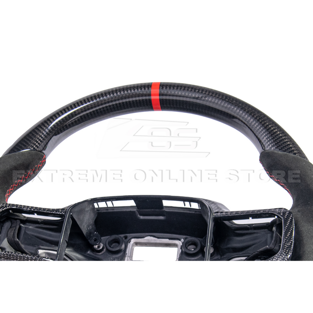 2021-Up Ford F-150 CARBON FIBER Alcantara Leather Red Stripe Steering Wheel