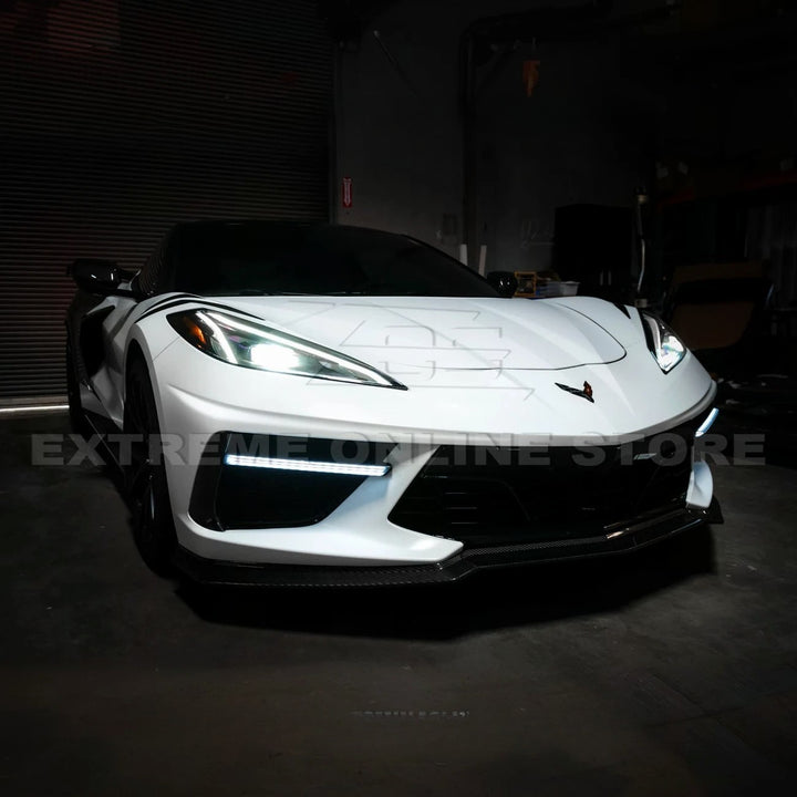2020-Up Corvette C8 DRY CARBON FIBER Sequential LED DRL Light Bar Bezel Insert