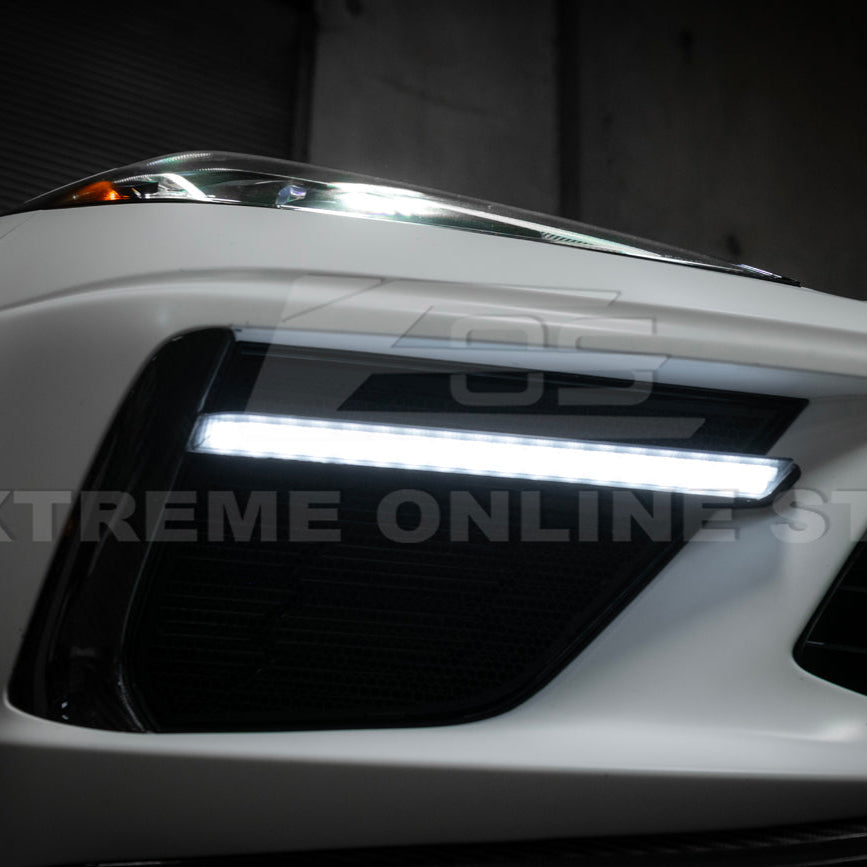 2020-Up Corvette C8 DRY CARBON FIBER Sequential LED DRL Light Bar Bezel Insert