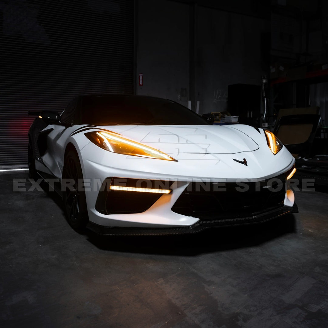 2020-Up Corvette C8 DRY CARBON FIBER Sequential LED DRL Light Bar Bezel Insert