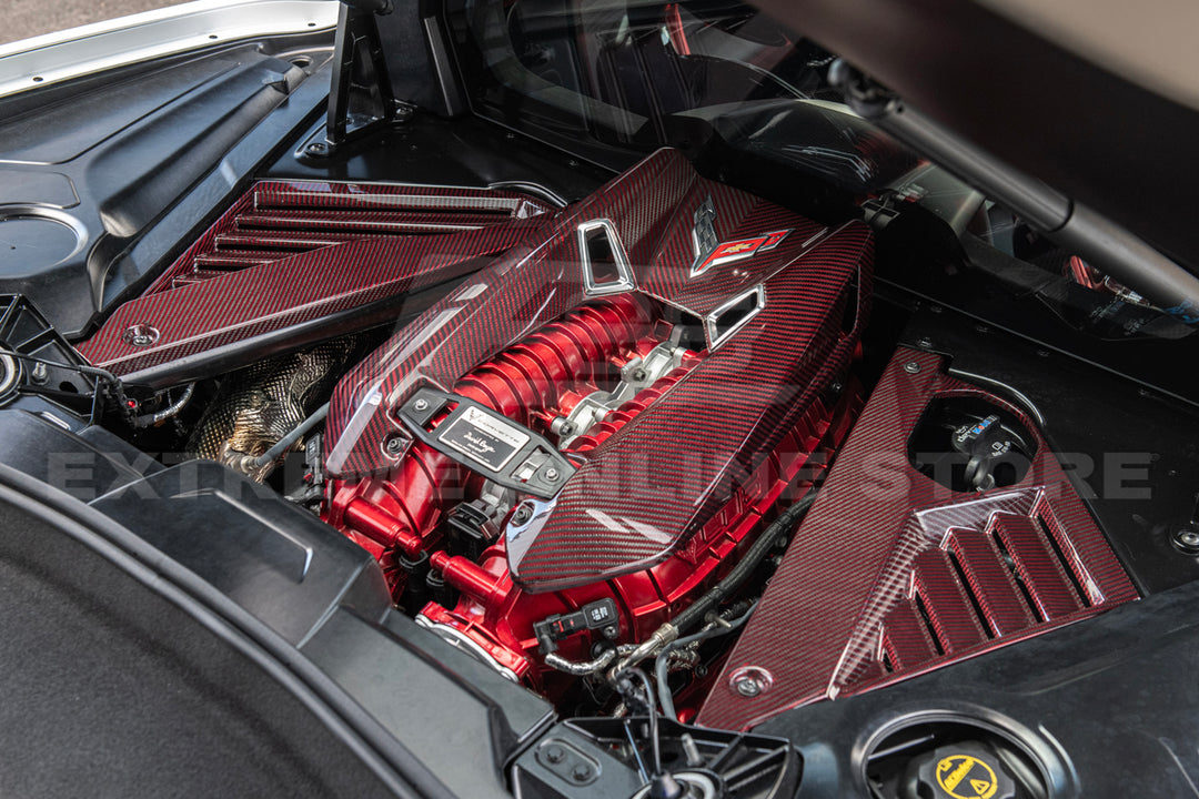 Corvette C8 Z06 Coupe DRY Red Carbon Engine &amp; Bay Panel Cover